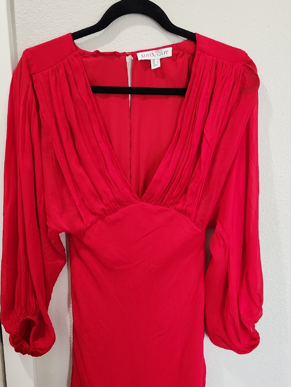 Shona Joy Amina Plunge Neck Balloon Sleeve Red Maxi Dress